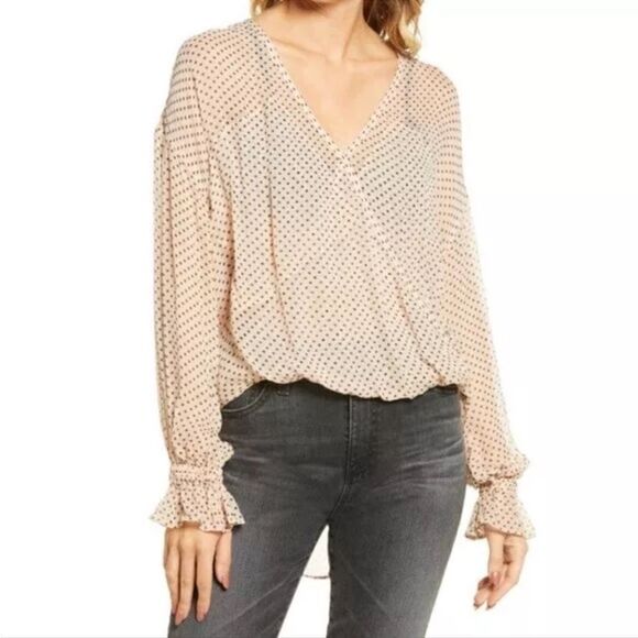 All Saints Draped Chiffon Polka Dot Penny Long Sleeve Blouse Size 6 - Picture 1 of 7